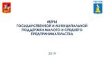 МЕРЫ ГОСУДАРСТВЕННОЙ И МУНИЦИПАЛЬНОЙ ПОДДЕРЖКИ МАЛОГО И СРЕДНЕГО ПРЕДПРИНИМАТЕЛЬСТВА В РЕУТОВЕ В 2019 ГОДУ 